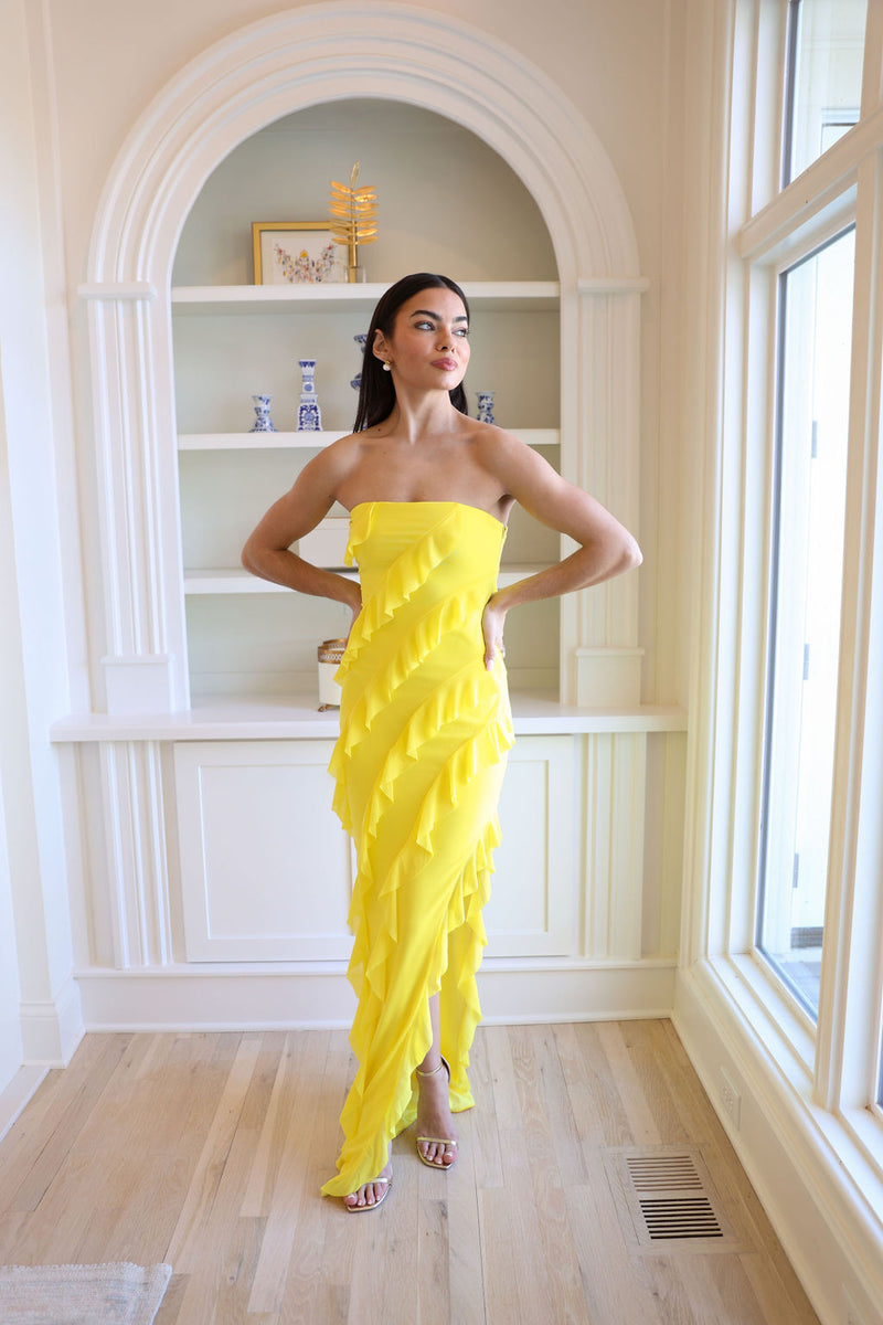 pastel yellow dress for women Azura Off The Shoulder Maxi Dress | Yellow | Womens main image 1