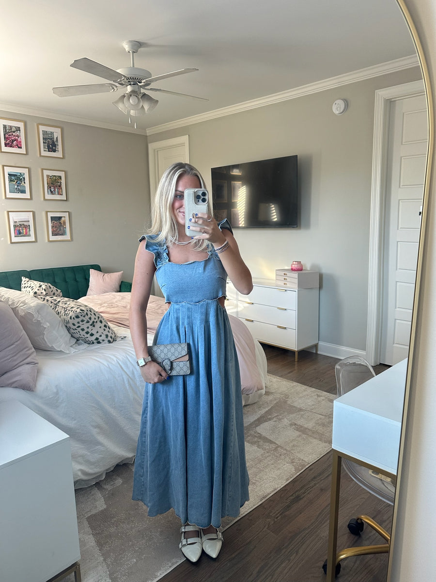Ashton Scallop Midi Dress - Light Wash – cocolillys