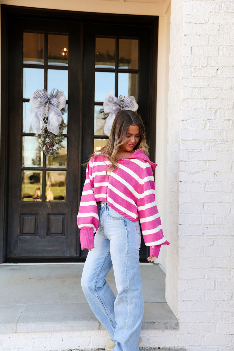 Suzie Stripe Sweater - Hot Pink
