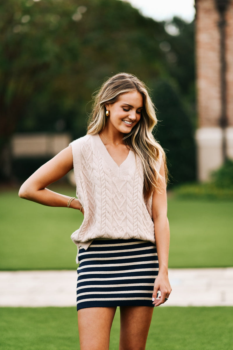 Soft Braid Sweater Vest - Taupe - Pink