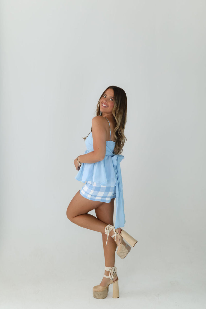 Bella Gingham Shorts - Blue White