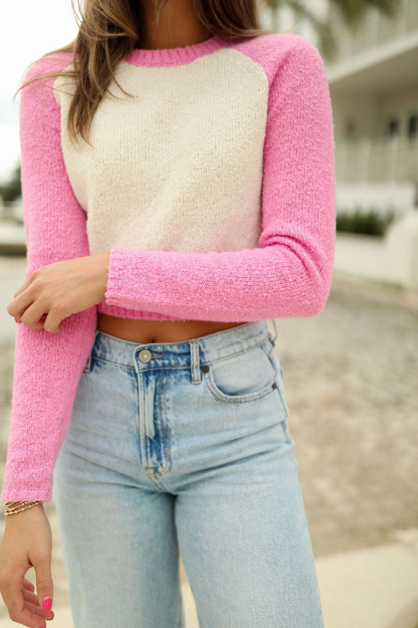 Have It Your Way Sweater - Ivory & Pink