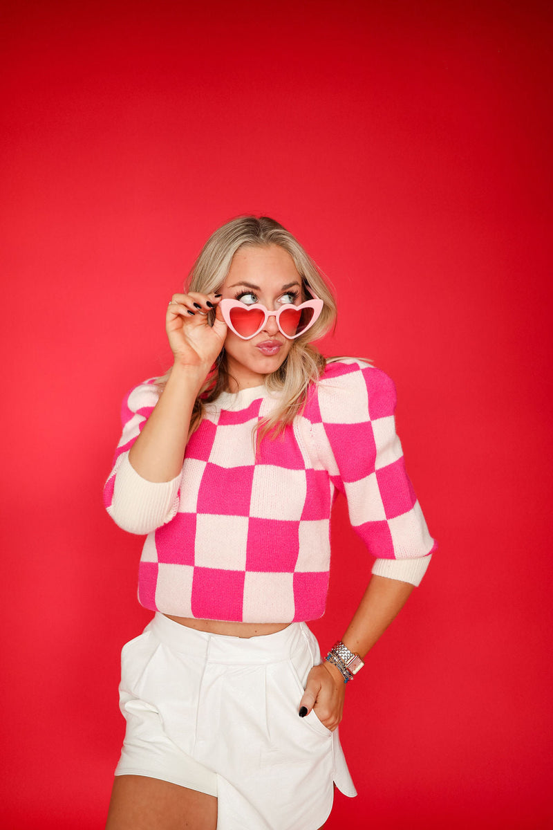 Checked Out Sweater - Pink
