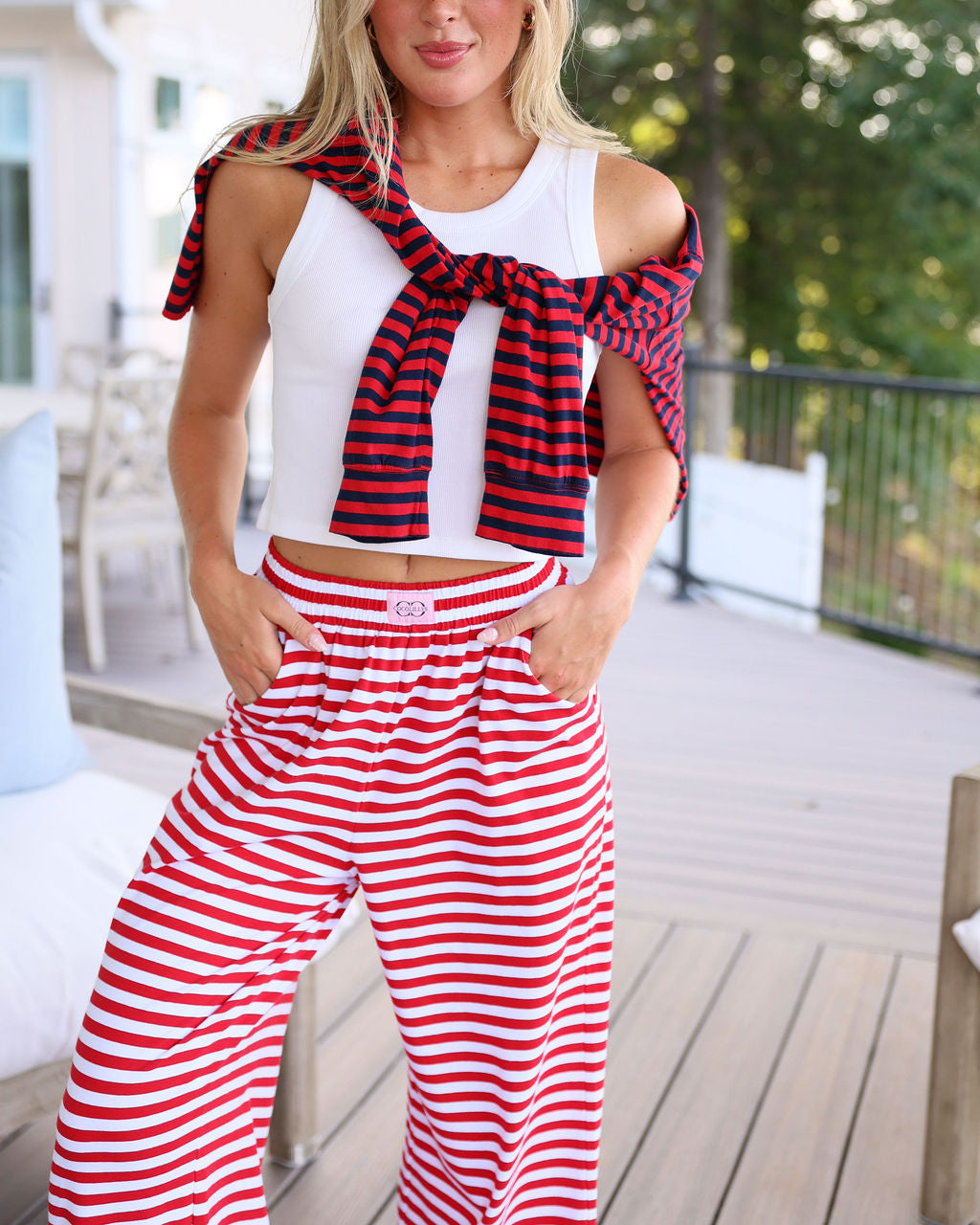 Stripe Boardwalk Wide Leg Pant - Cherry Red – cocolillys