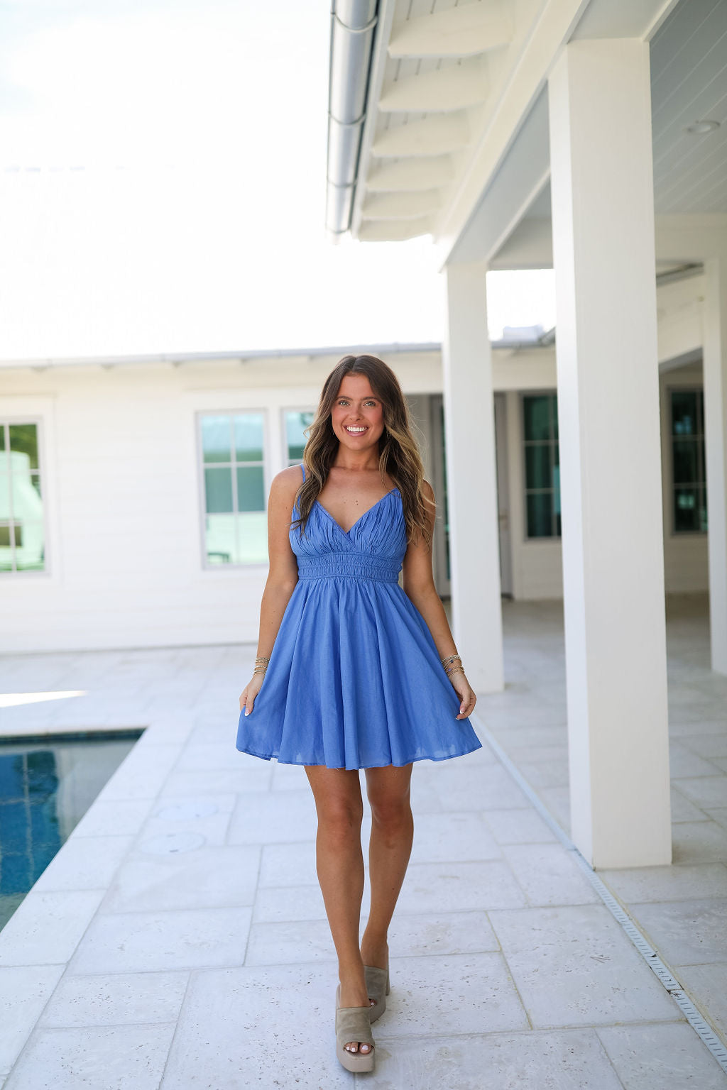 ロールドフルール　ブルー　ミニドレス XSサイズあり【ROBE de FLEURS/ローブドフルール】バストジップ