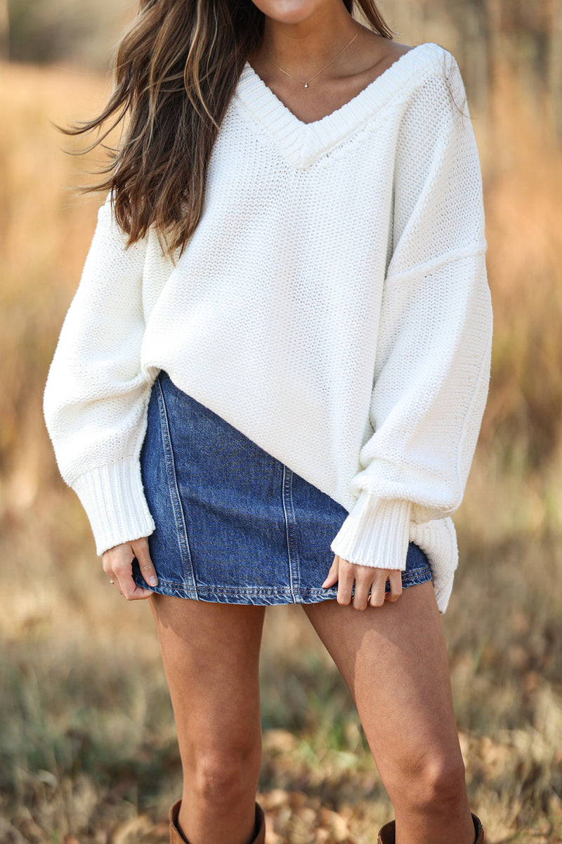 Alli V Neck Sweater - Optic White