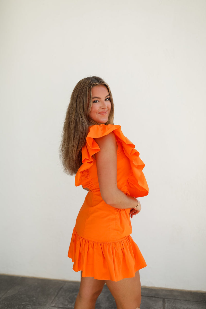 Ruffle Me Up Mini Dress - Orange