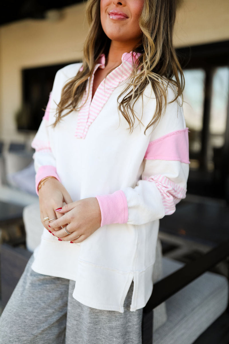 French Terry Pullover - White/Pink