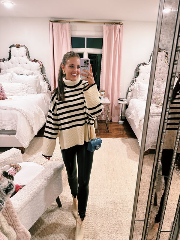 Sirena Turtleneck Sweater - Ivory Stripe
