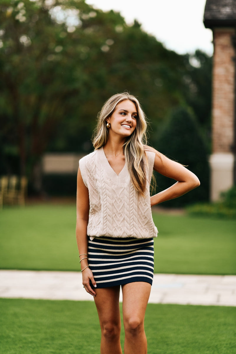 Soft Braid Sweater Vest - Taupe - Pink