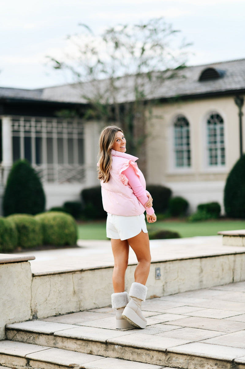 Ruffle Me Puffer Vest - Baby Pink
