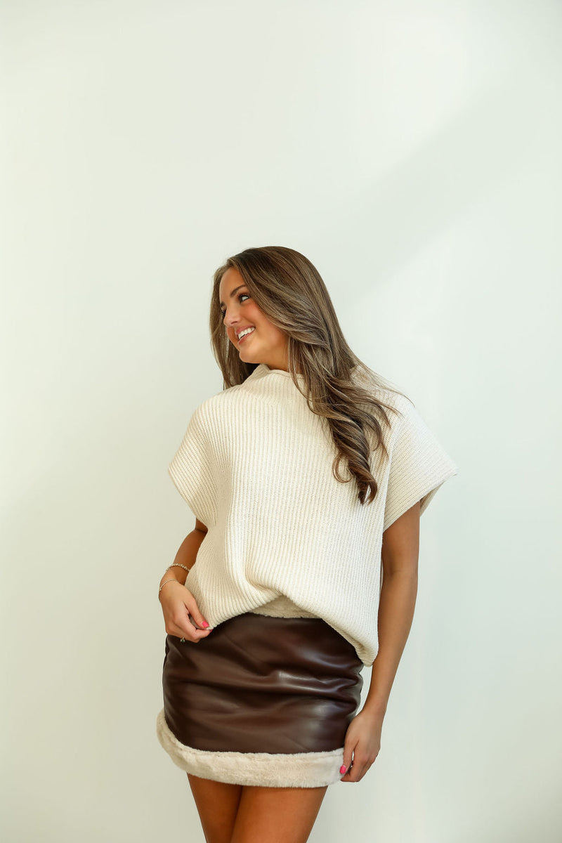 Alivia Leather Skirt - Brown/Taupe