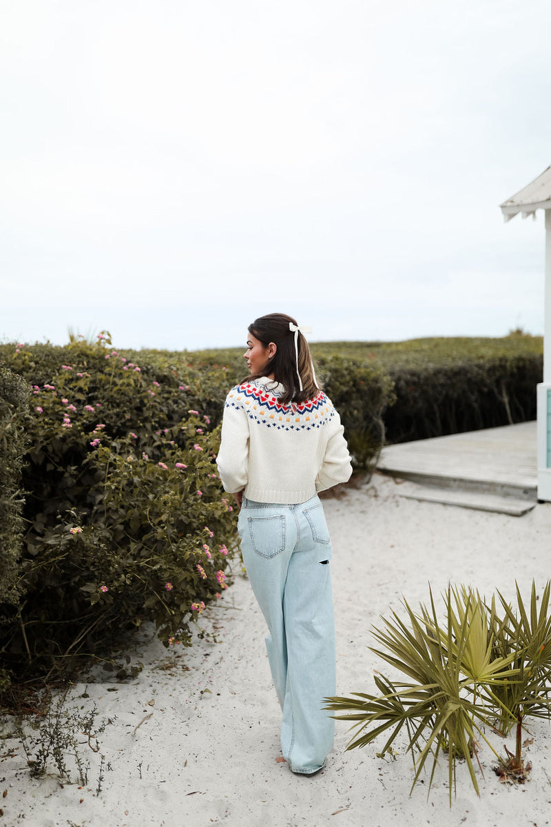 The Carly Pullover Solid & Stripe - Eggshell Multi