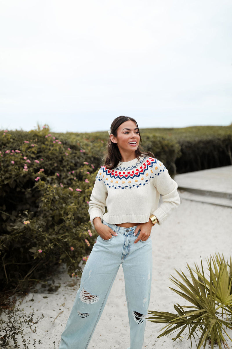 The Carly Pullover Solid & Stripe - Eggshell Multi