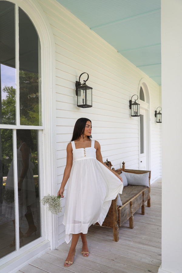Ariella Midi Trapeze Dress - White