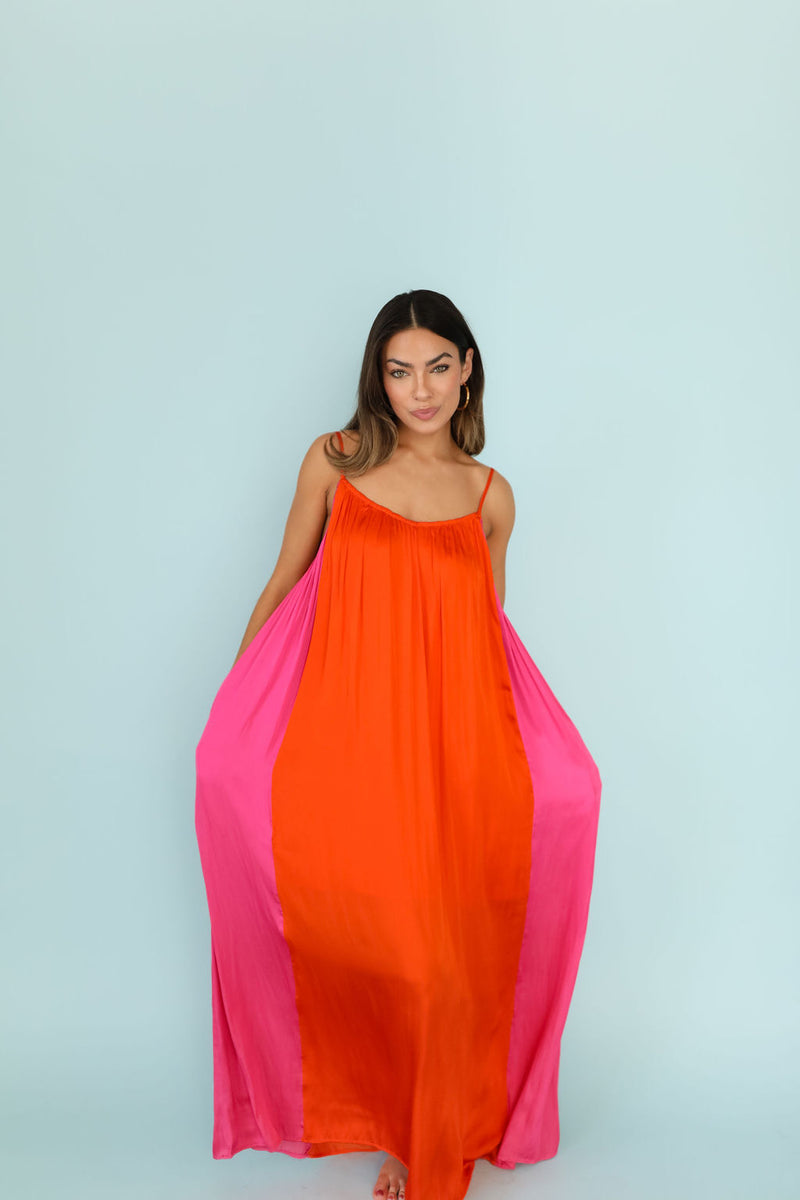 Zendaya Maxi Dress - Orange Fushia