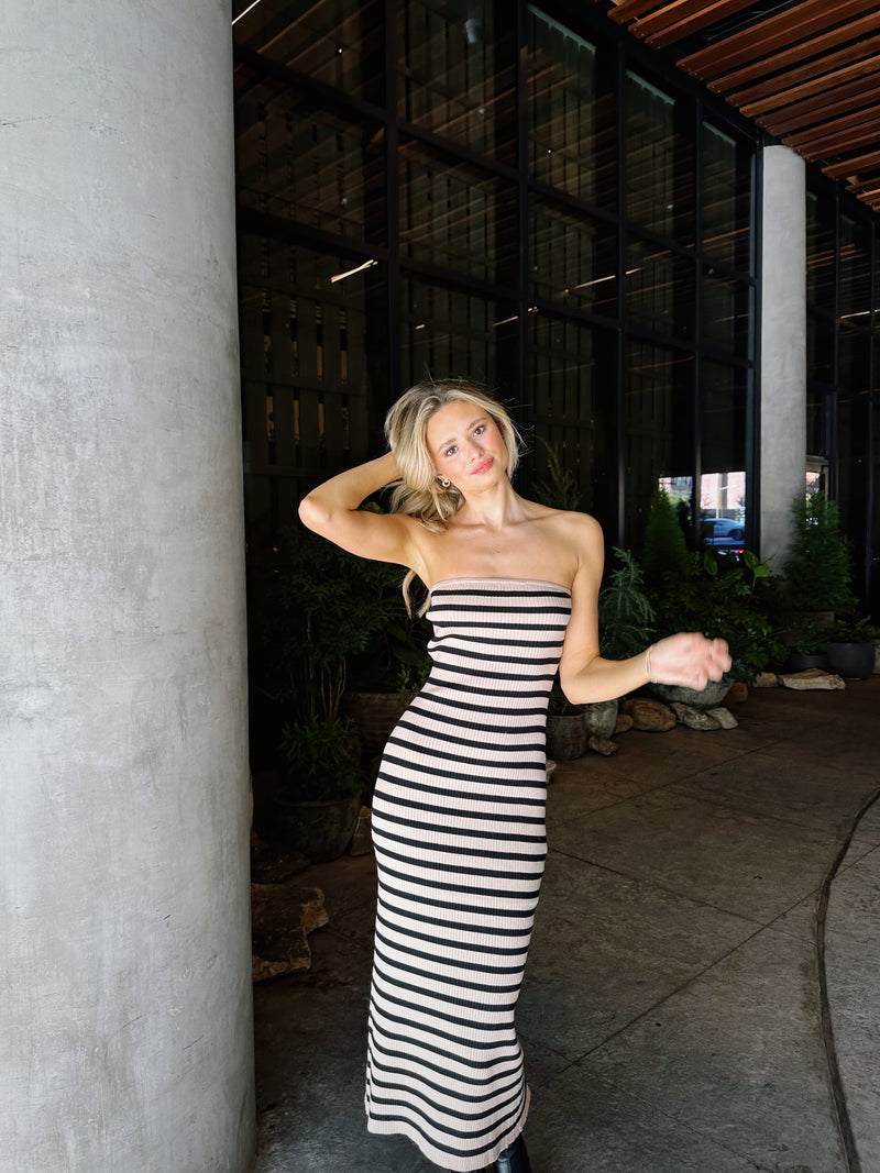 Frankie Midi Dress - Taupe Stripe