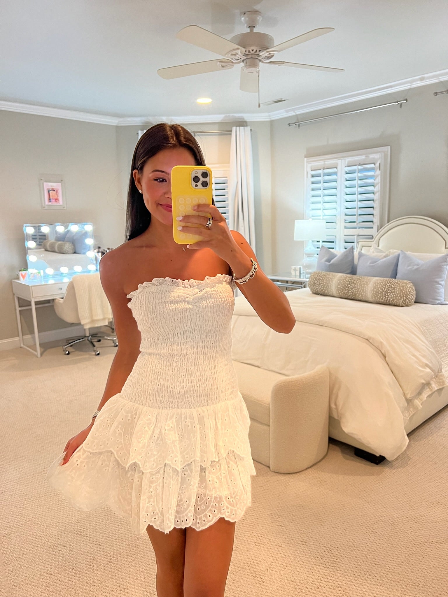 豪奢な Linny Smocked Mini - White – cocolillys トップス