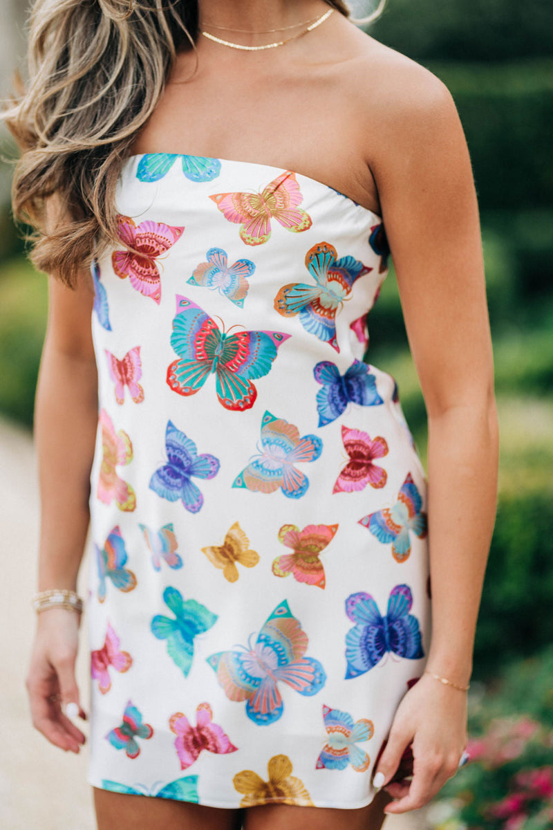 Taylor Tube Mini Dress - Rainbow Butterflies