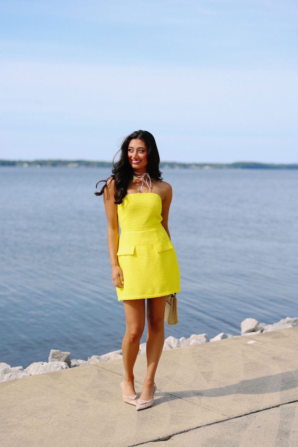 lemon yellow tweed dress The Montclair Mismatched Black Mermaid Sexy Color:Blue Green This 60s inspired dress Cleobella retailer