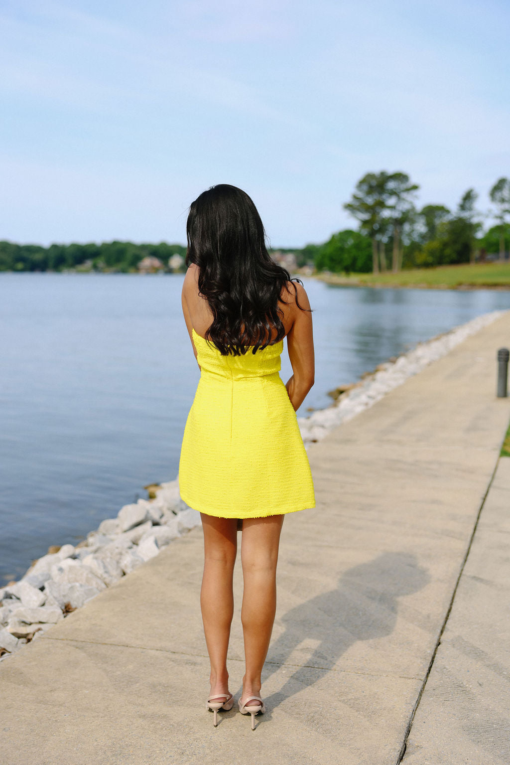 lemon yellow tweed dress The Montclair Red high neck midi 59% Cotton twirl skirt Size:16 1/2 x 34