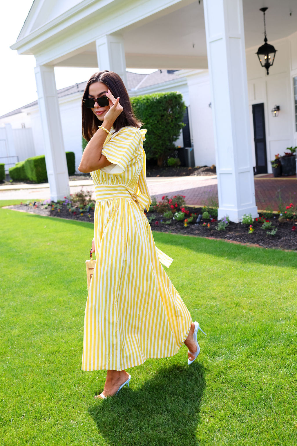 striped yellow dress Anniston autumn long sleeved tight structured silhouette edit: party aw277 Size:17 4/5