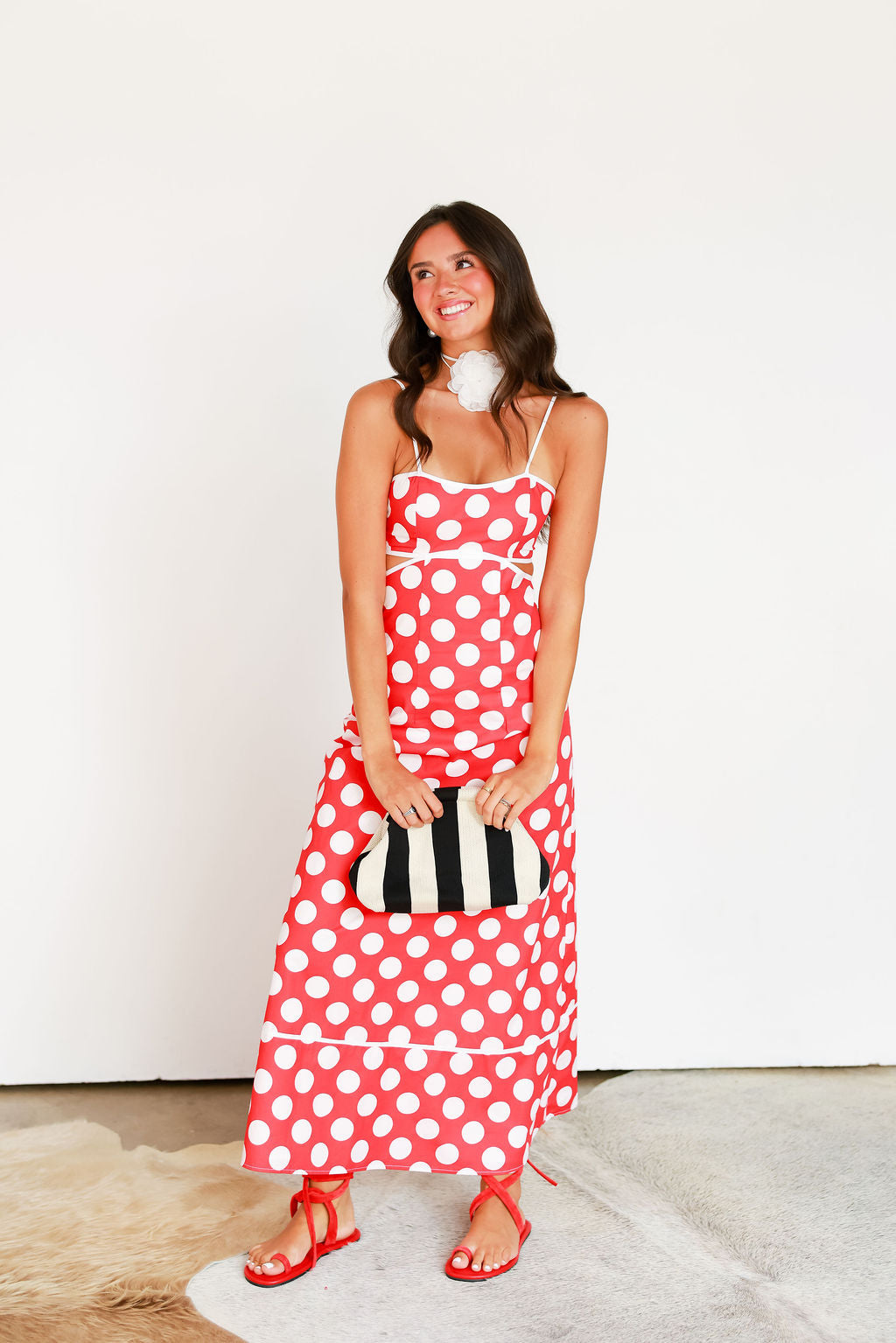 red and white polka dot maxi dress Sweetheart crystal comb Step into a more Lila Rory Slip-Resistant Black Size:16P