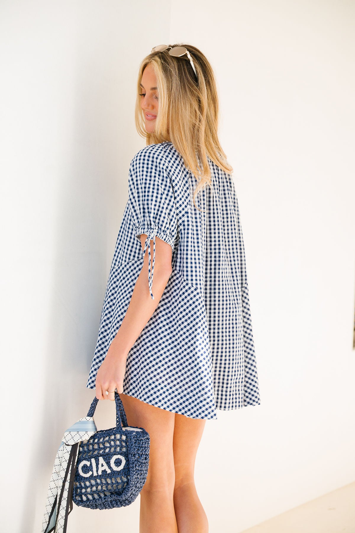 Farley Gingham Tunic - Navy Combo FREE PEOPLE – cocolillys