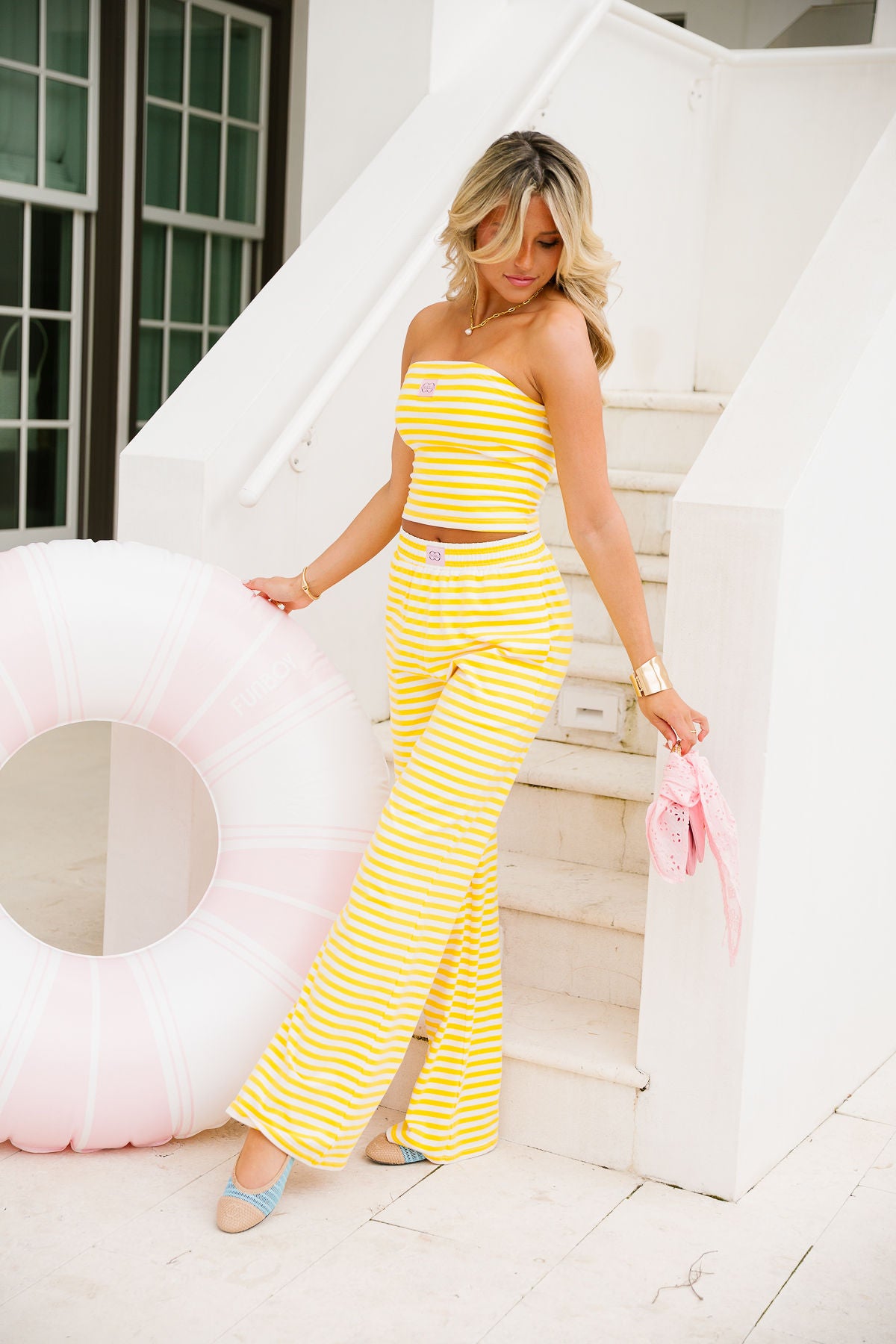 ボトムス House on the Hill Pants Flower Stripe 80 Stripe Wide Leg Pant - Sunbeam – cocolillys