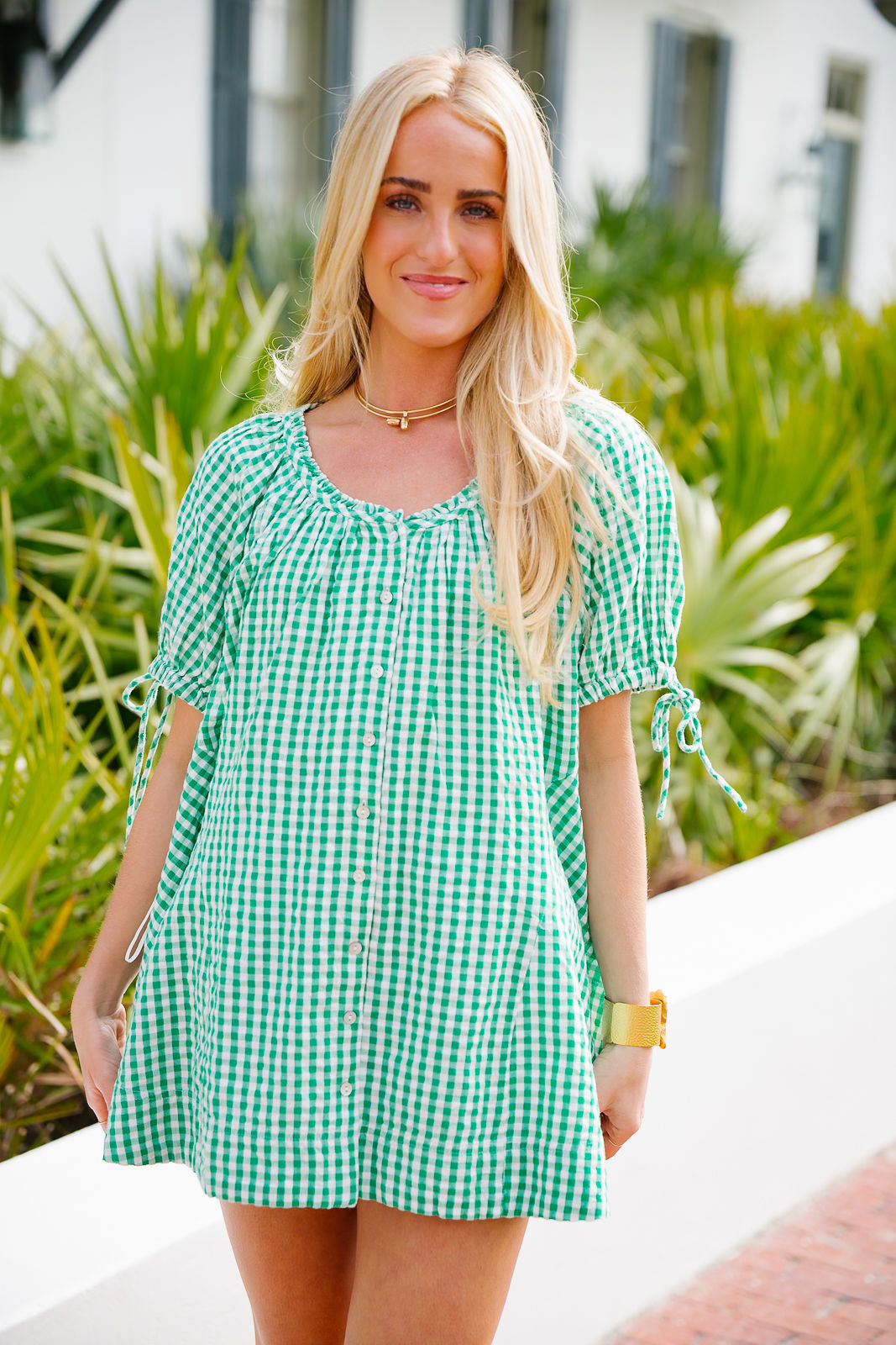 Farley Gingham Tunic - Green Combo FREE PEOPLE – cocolillys