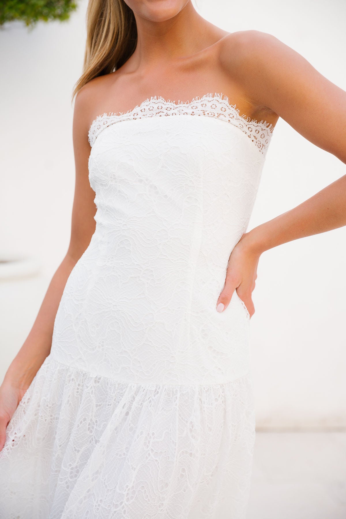 strapless white lace dress The European Bride