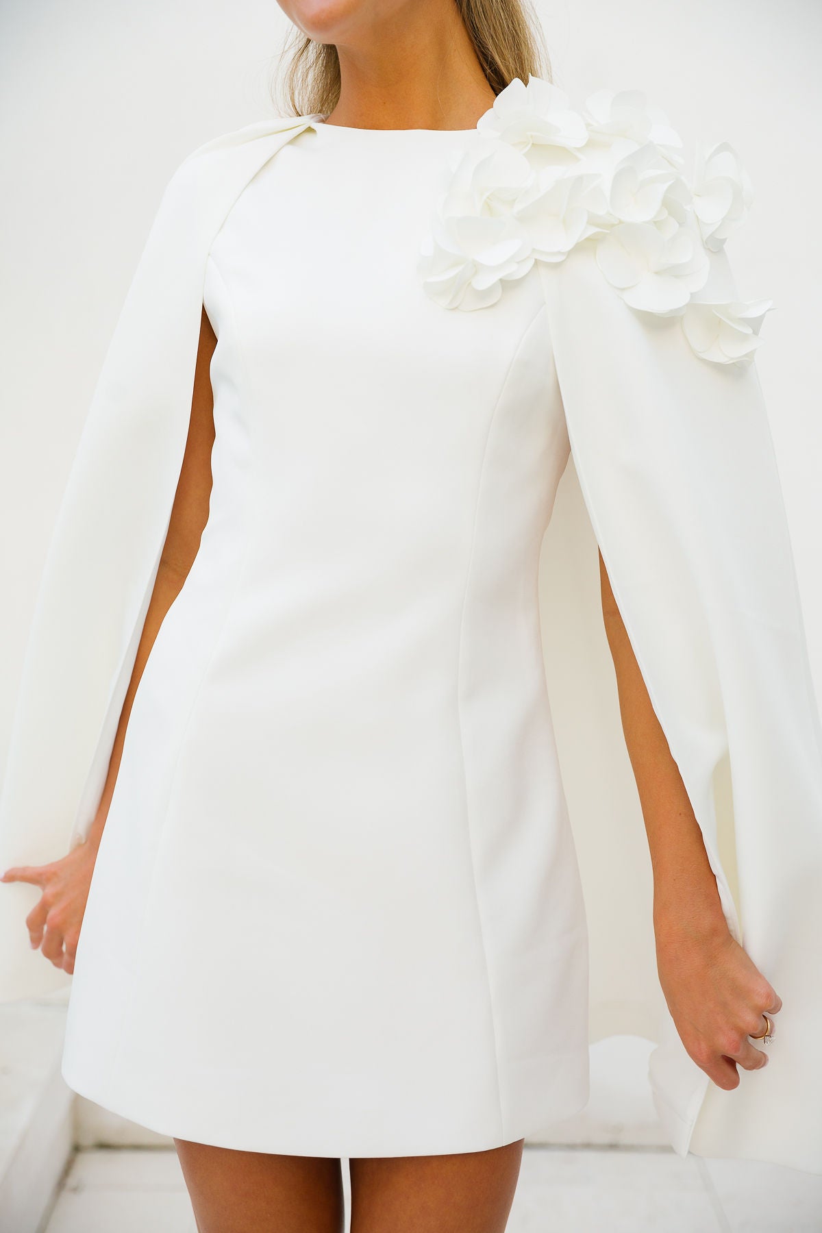 short white cape dress Monet Mini Size:XLRG pageant dress girls The fitted bodice features Andrea Iyamah Venti Jacquard