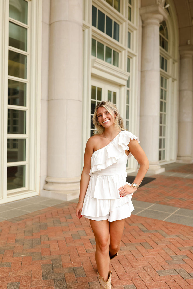 Right Up My Alley Romper - White