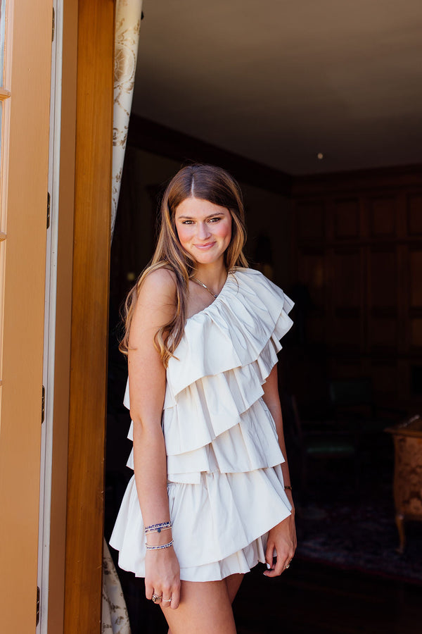 Ellie Ruffle Mini Dress  - Taupe