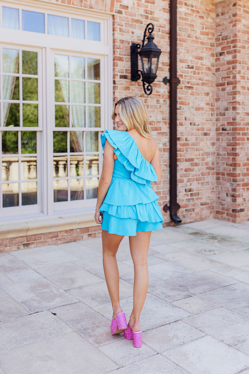 Right Up My Alley Romper - Blue