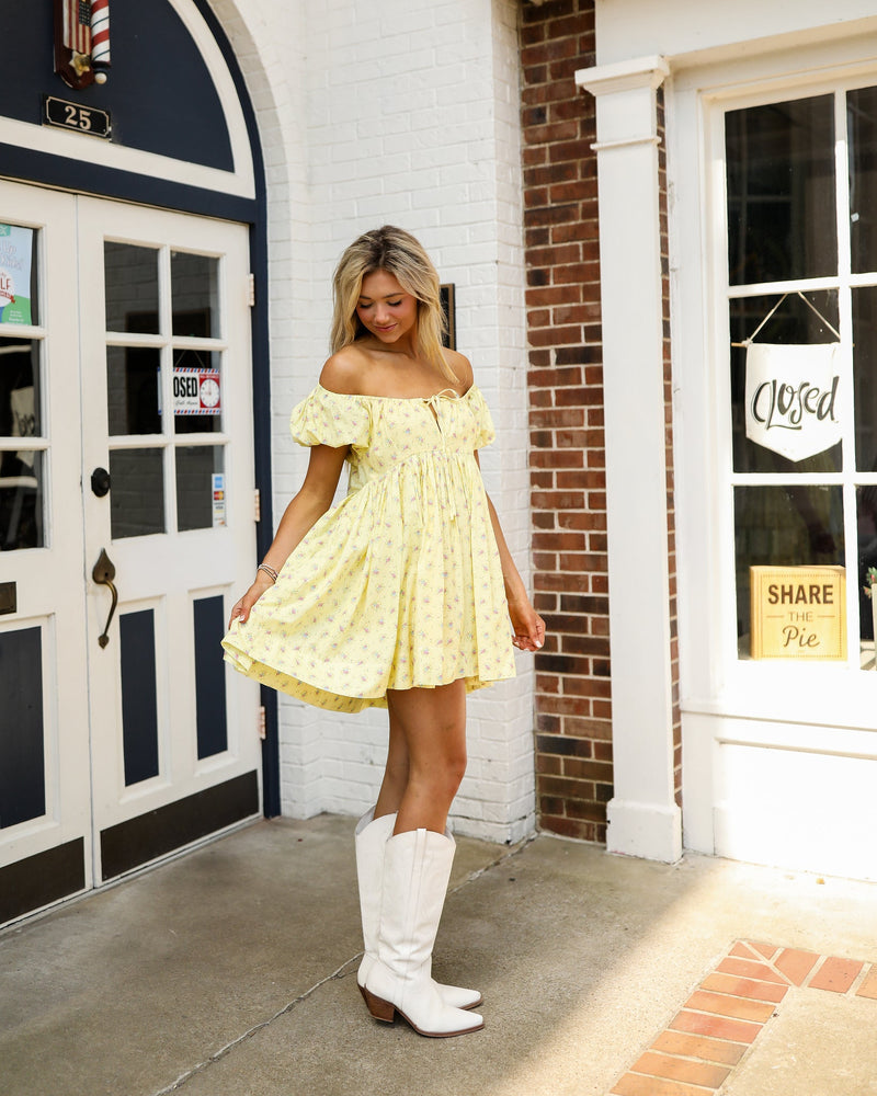 Thinkin About You Dress - Yellow Floral