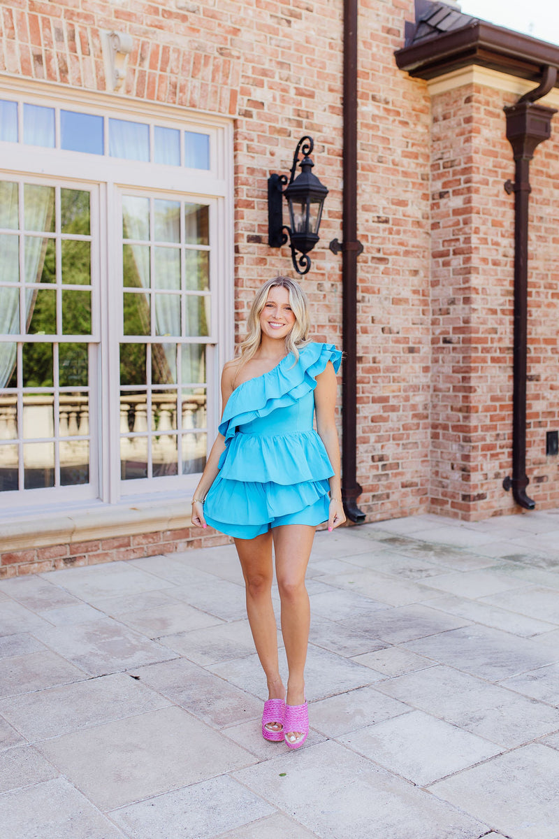 Right Up My Alley Romper - Blue
