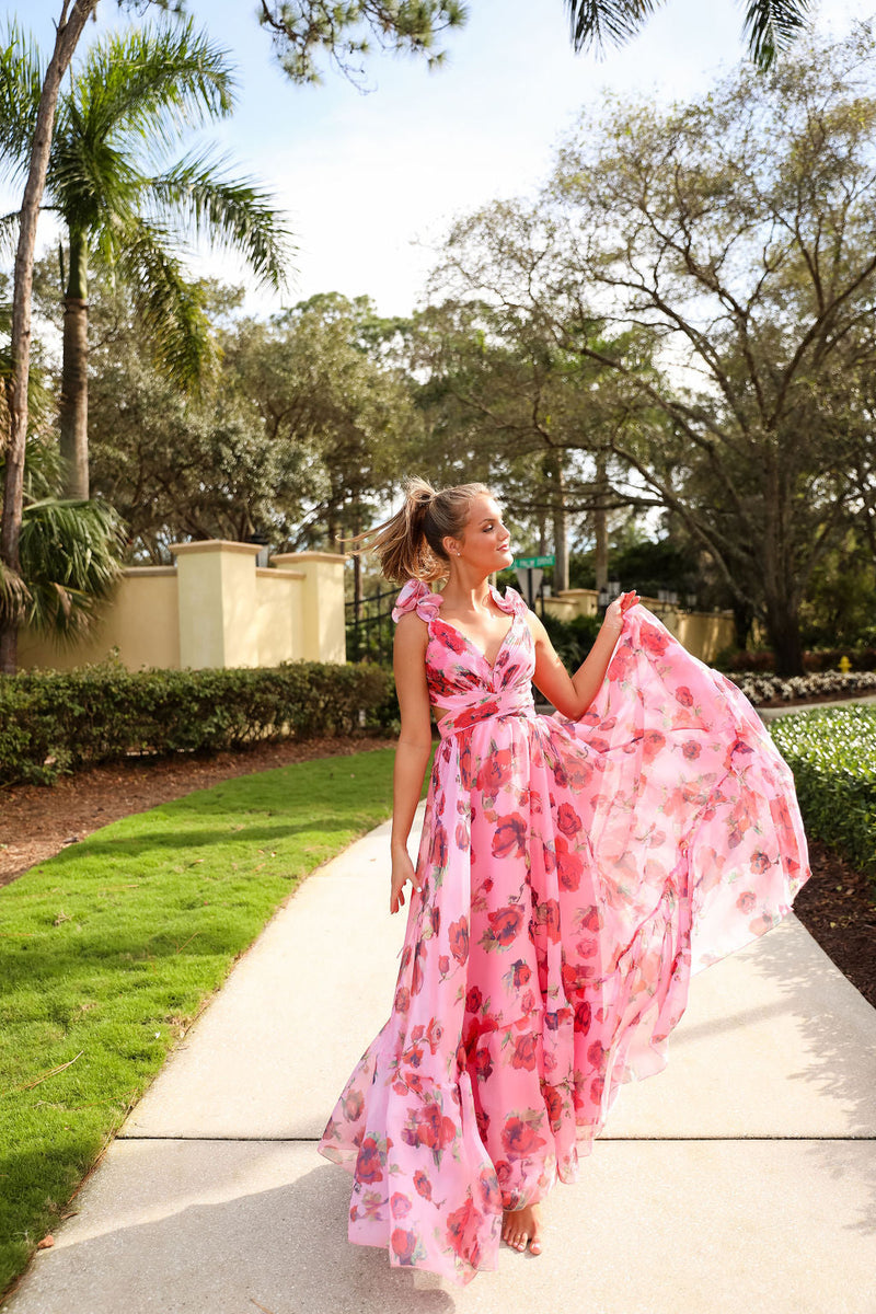 Victoria Maxi Gown - Pink Floral