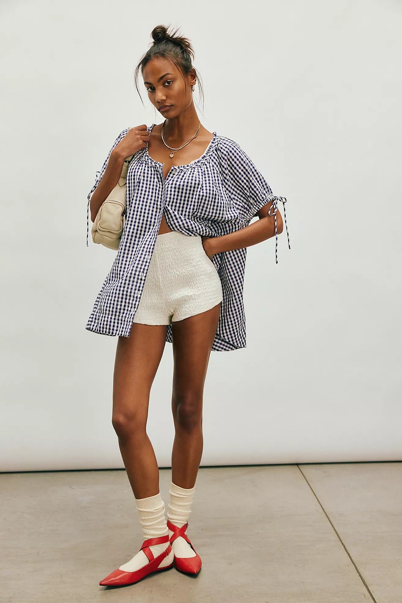 Farley Gingham Tunic - Navy Combo FREE PEOPLE – cocolillys