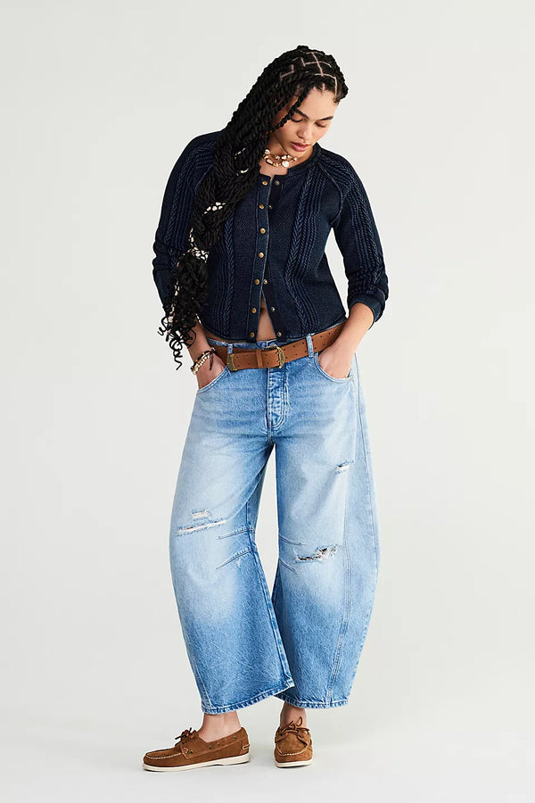 We The Free Good Luck Mid-Rise Barrel Jeans - Barnyard Blue