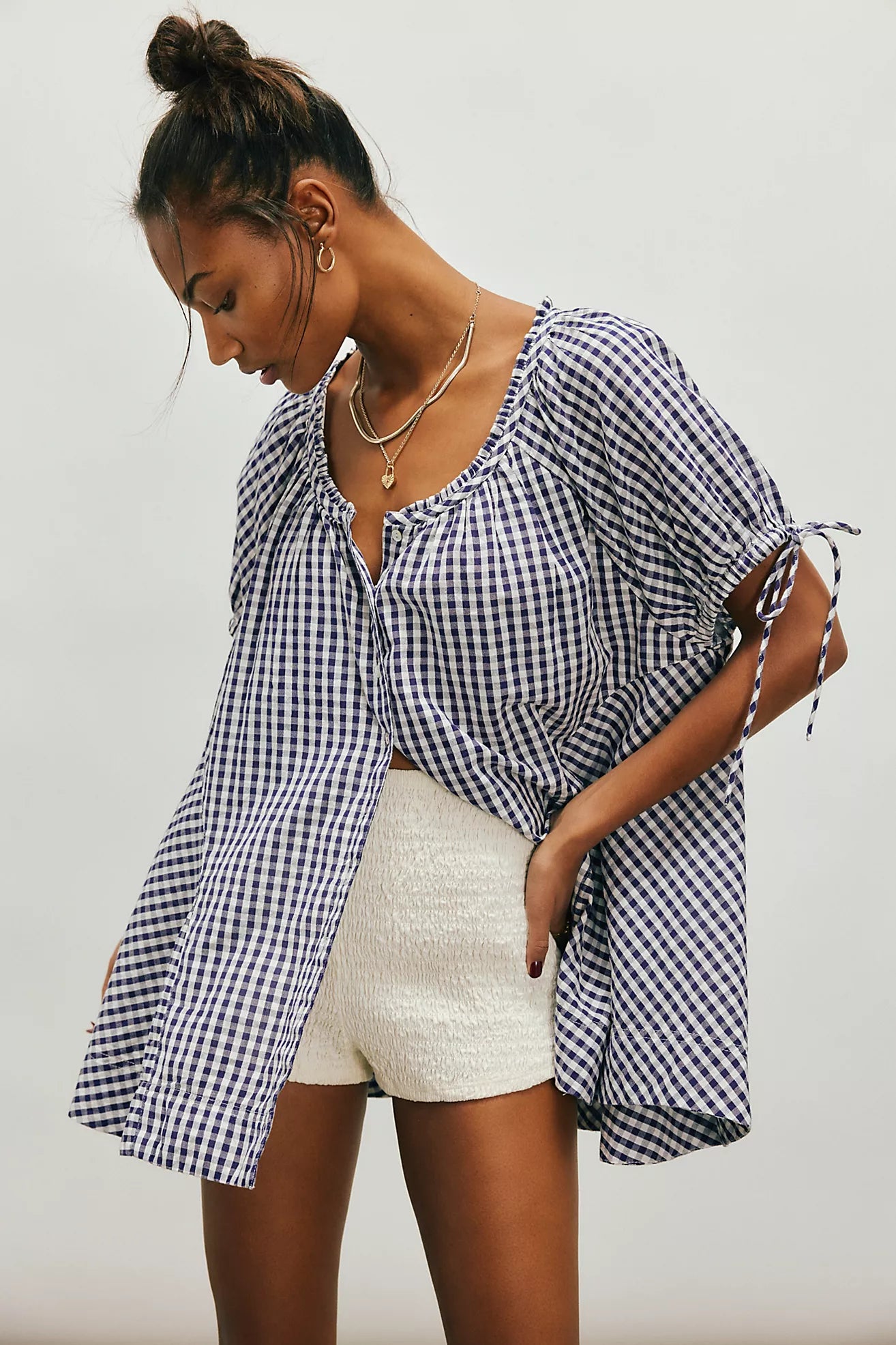 Farley Gingham Tunic - Navy Combo FREE PEOPLE – cocolillys