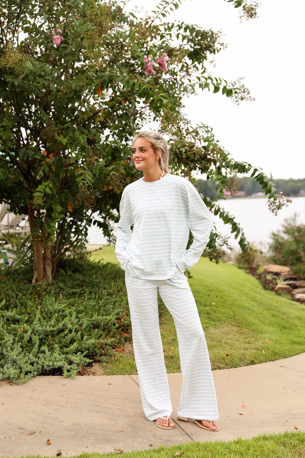 Stripe Oversized Long Sleeve Tee - Bluebell – cocolillys