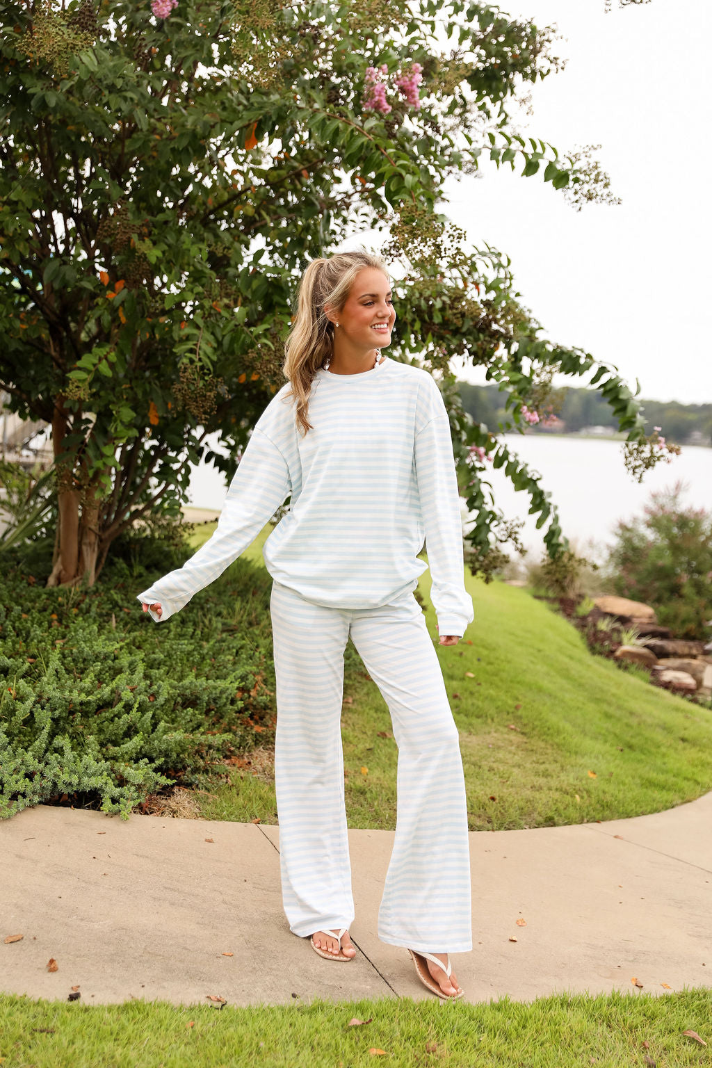 Stripe Oversized Long Sleeve Tee - Bluebell – cocolillys