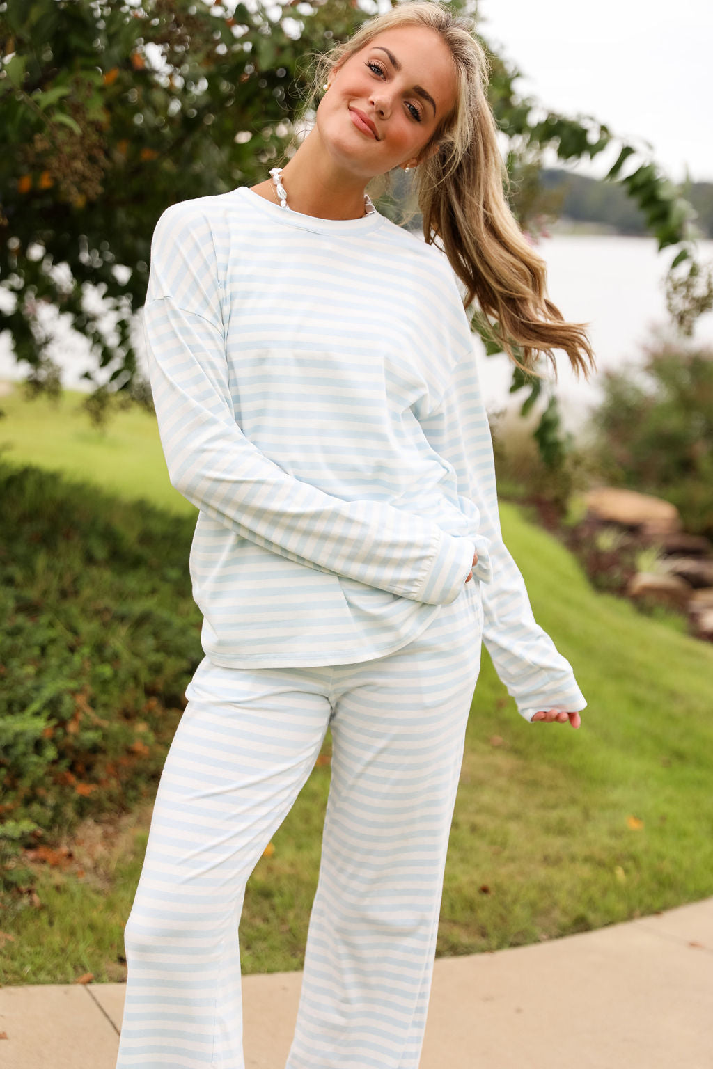 Stripe Oversized Long Sleeve Tee - Bluebell – cocolillys