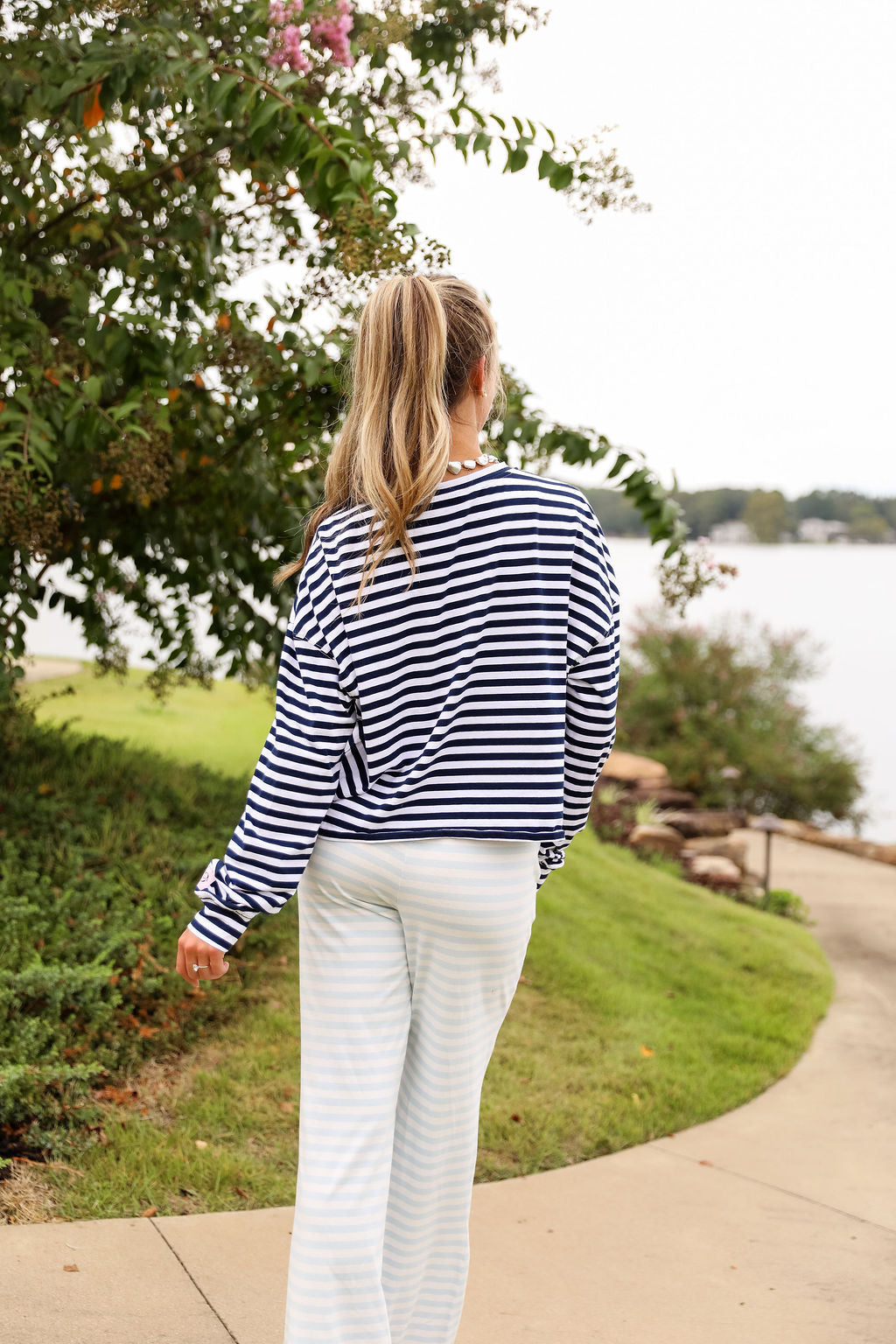Stripe Oversized Long Sleeve Tee - Navy – cocolillys