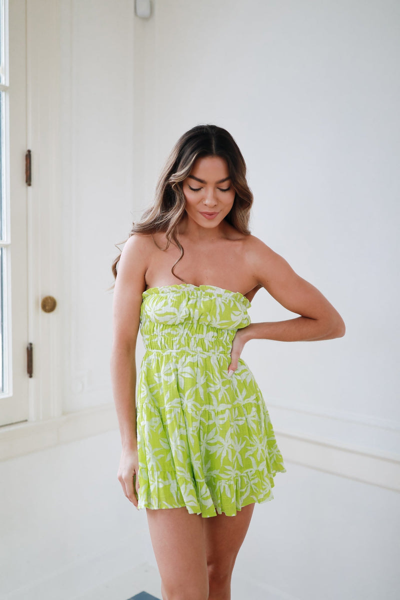Made Me Smile Mini Dress - Lime Print