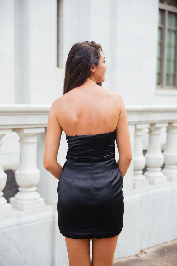 Drape Front Strapless Dress - Black