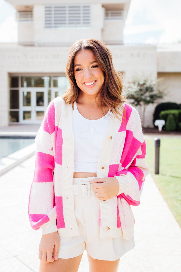 Check It Out Cardigan - Pink Check