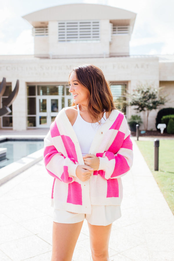 Check It Out Cardigan - Pink Check