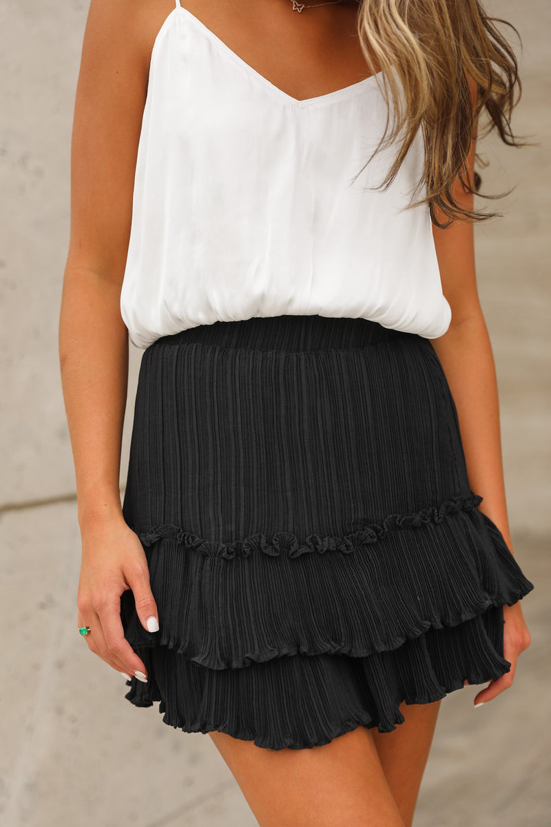 Pleated Ruffle Skirt - Black
